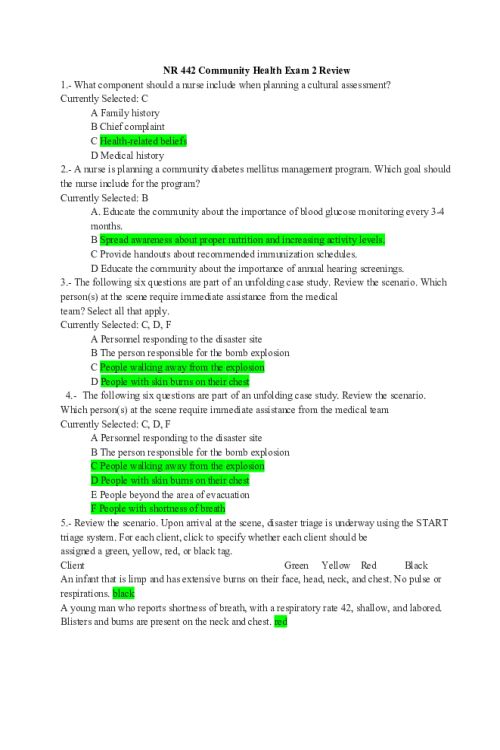NR 442 Week 8 Exam 2 Study Guide and Review