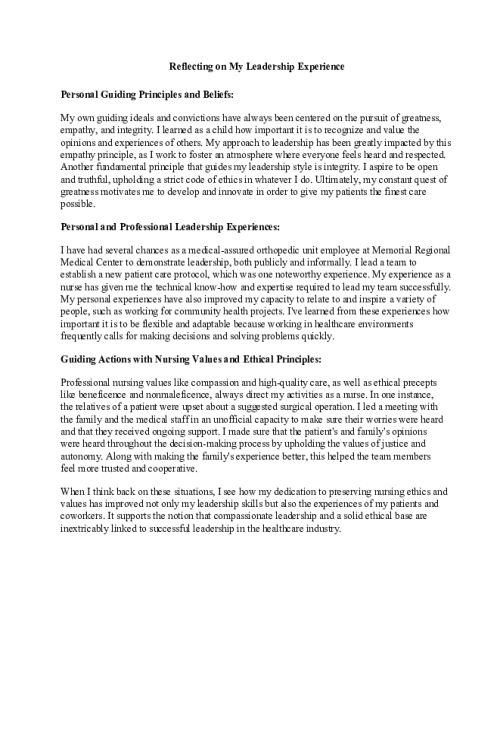 NR 447 Week 1 Discussion; Reflecting on My Leadership Experience.