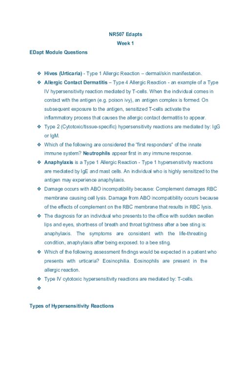 NR 507 Week 1-3 Edapt; Questions and Materials