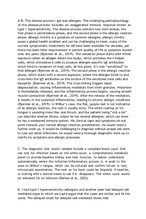 NR 507 Week 1 Discussion; Allergies & Immune Response
