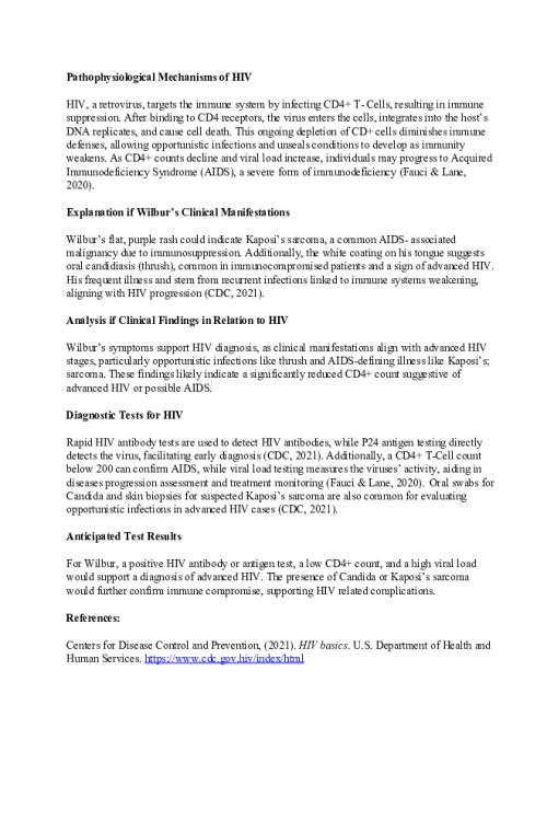 NR 507 Week 1 Discussion; Pathophysiology and Clinical Aspects of HIV