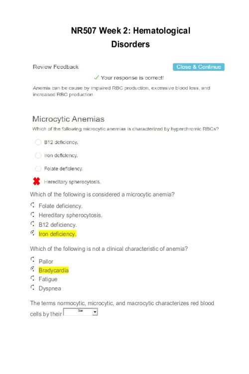NR 507 Week 2 Assignment; Hematological Disorders