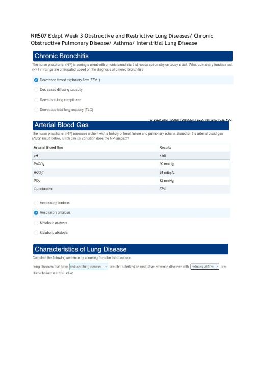 NR 507 Week 3 Edapt; Obstructive and Restrictive Lung Diseases..