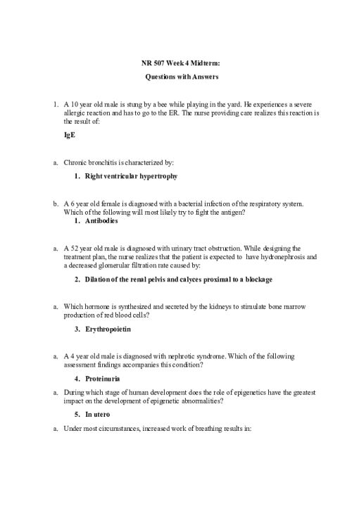NR 507 Week 4 Midterm Real Past Exam Questions-Answers