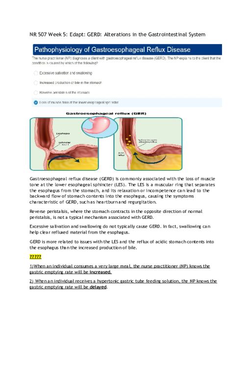 NR 507 Week 5 Edapt; GERD; Alterations in the Gastrointestinal System