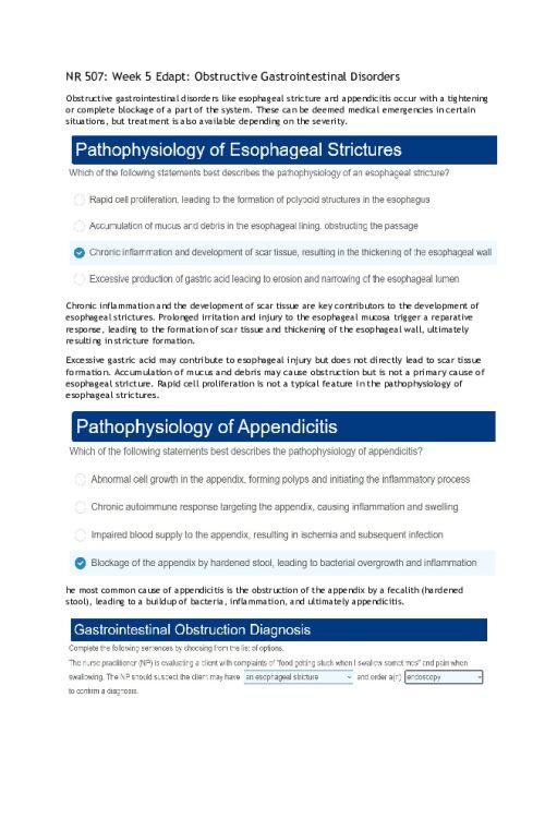 NR 507 Week 5 Edapt; Obstructive Gastrointestinal Disorders