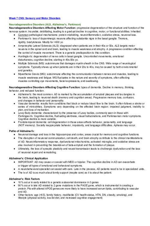NR 507 Week 7 Edapt Content; CNS Sensory and Motor Disorders