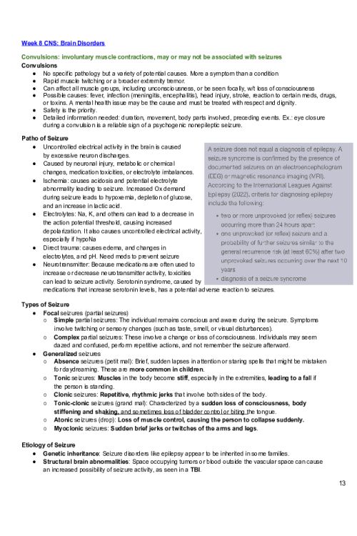 NR 507 Week 8 Edapt Content; CNS Brain Disorders