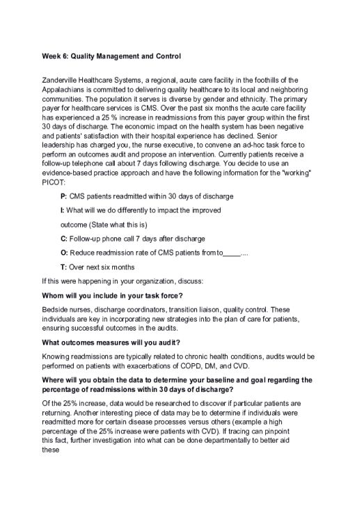 NR 531 Week 6 Discussion; Quality Management and Control