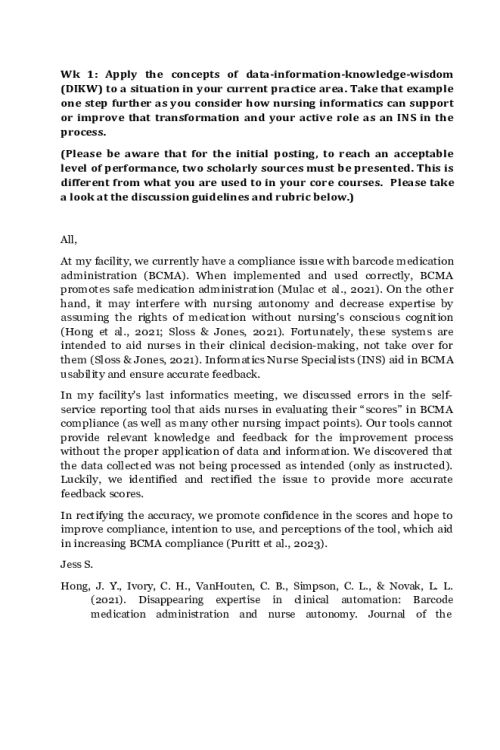 NR 541 Week 1 Discussion; NI as a specialty...