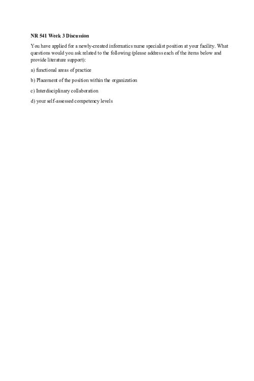 NR 541 Week 3 Discussion; NI Scope and Standards of Practice..