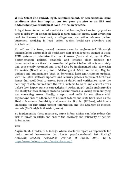 NR 541 Week 6 Discussion; Addressing Ethical Issues in INS Practice..