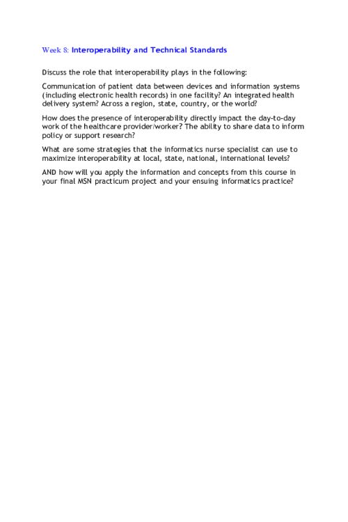 NR 541 Week 8 Discussion; Interoperability and Technical Standards.