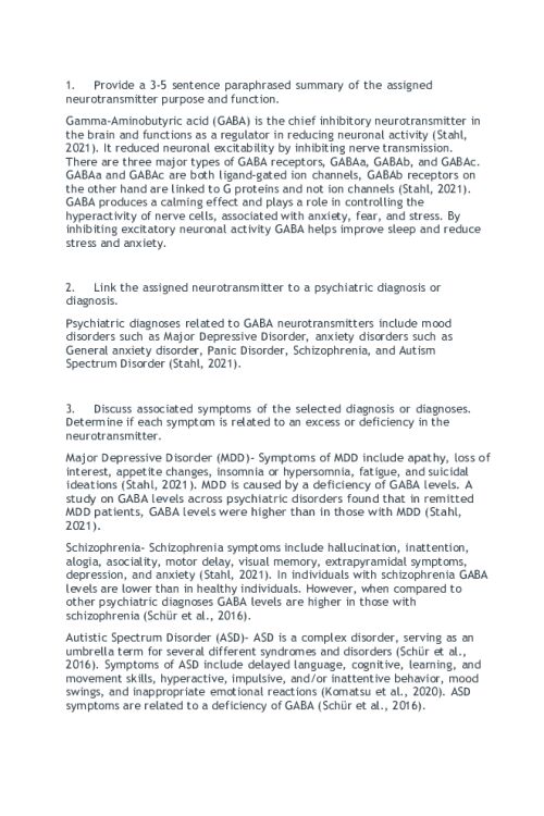 NR 546 Week 2 Discussion; Gamma-Aminobutyric acid (GABA)