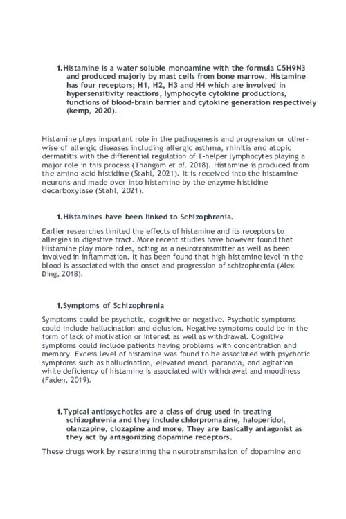 NR 546 Week 2 Discussion; Histamine