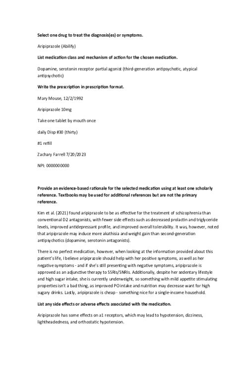 NR 546 Week 3 Case Study Discussion; Aripiprazole (Abilify)