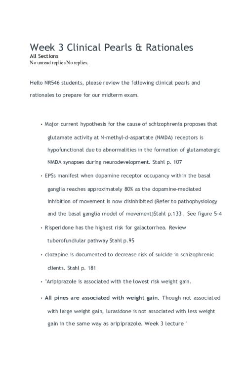 NR 546 Week 3 Clinical Pearls & Rationales