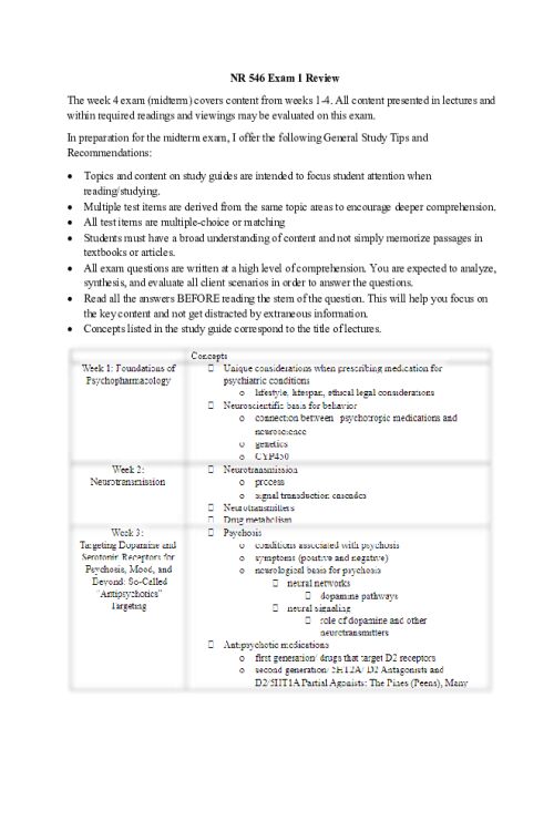 NR 546 Week 4 Exam Study Guide - Review