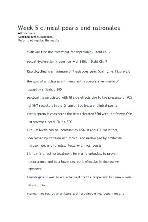 NR 546 Week 5 Clinical Pearls and Rationales