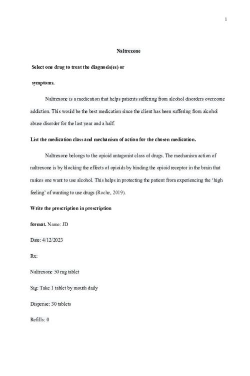 NR 546 Week 6 Case Study Discussion; Naltrexone.