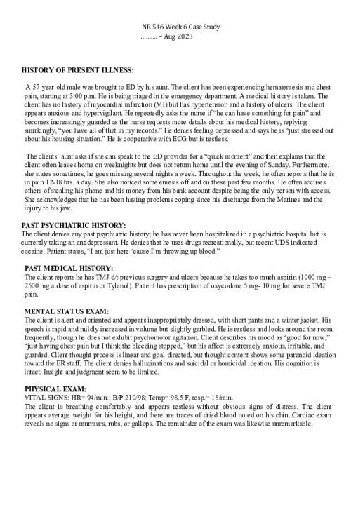 NR 546 Week 6 Case Study Discussion; Opioid Use Disorder (F11.20)