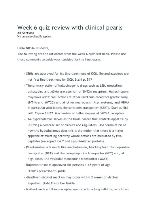 NR 546 Week 6 Quiz Review with Clinical Pearls