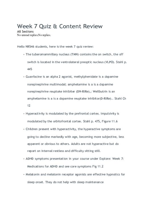 NR 546 Week 7 Quiz & Content Review