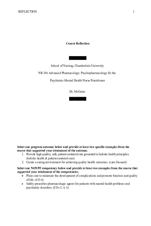 NR 546 Week 8 Assignment; Course Reflection