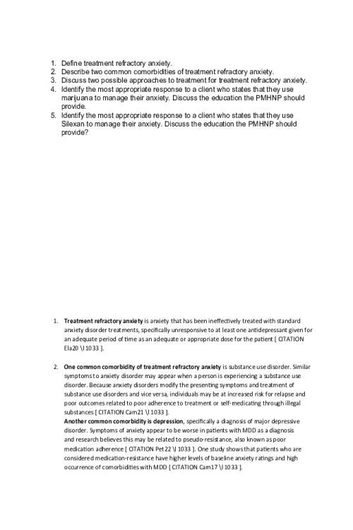 NR 547 Week 2 Discussion; Collaboration Cafe - Treatment of Anxiety