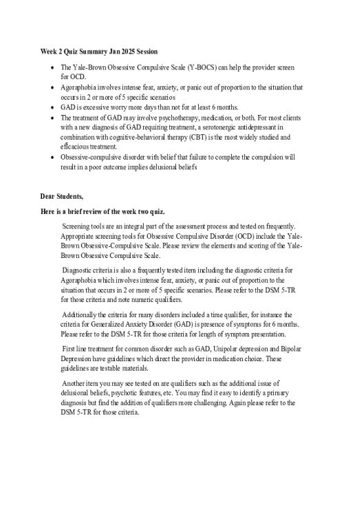 NR 547 Week 2 Quiz Summary