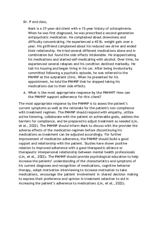NR 547 Week 3 Collaboration Cafe; Strategies for Schizophrenia Care