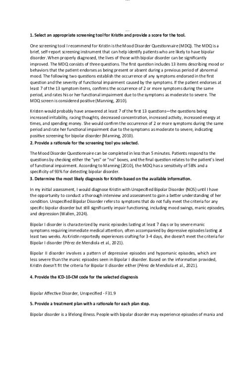 NR 547 Week 5 Discussion; Case Study - Kristin is a 26-year-old client.