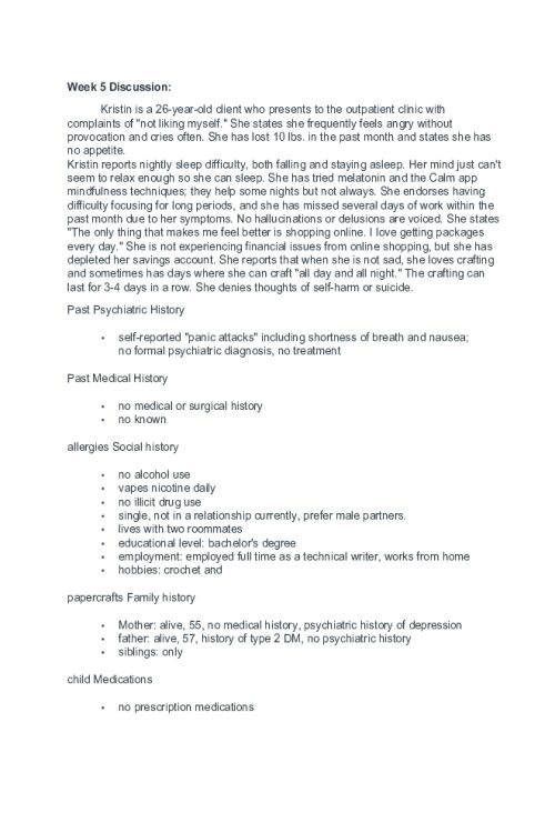 NR 547 Week 5 Discussion; Psychiatric Evaluation & Treatment Plan for Bipolar II