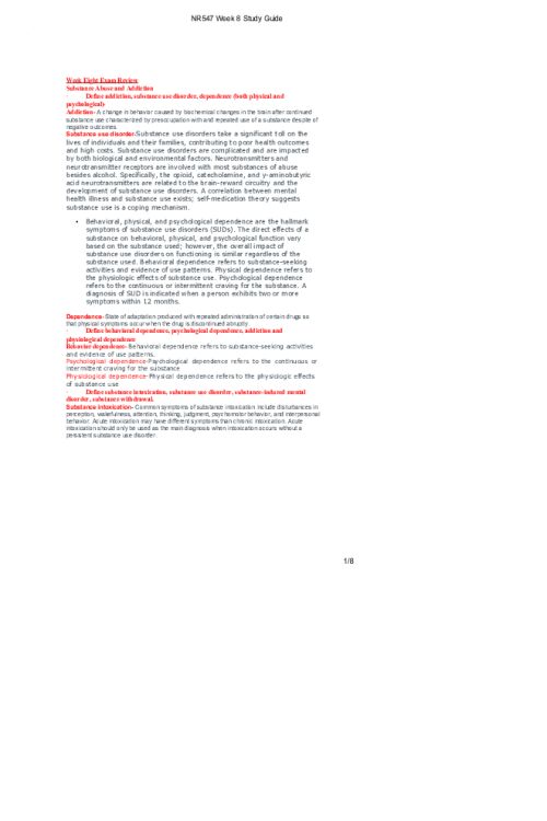 NR 547 Week 8 Final Exam Review - Study Guide