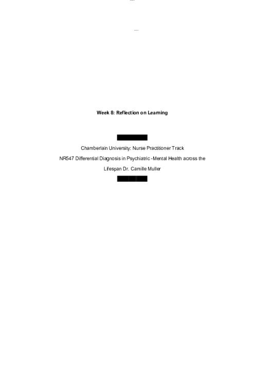 NR 547 Week 8 Reflection on Learning..