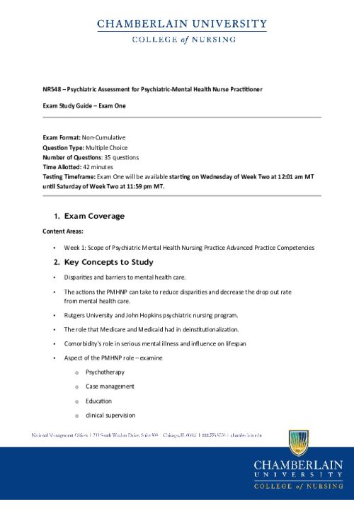 NR 548 Week 2 Exam 1 Study Guide..