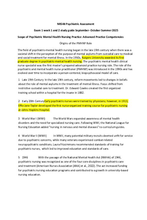 NR 548 Week 2 Exam 1 Study Guide Comprising Week 1, Week 2
