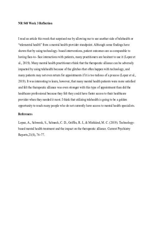 NR 548 Week 3 Discussion; Reflection on Learning