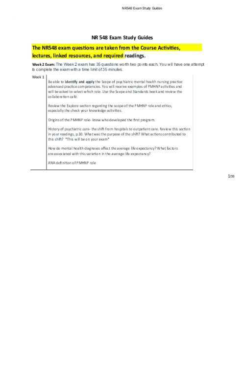 NR 548 Week 4 Exam 2 Study Guide (Week 2 Exam 1, Week 4 Exam 2)