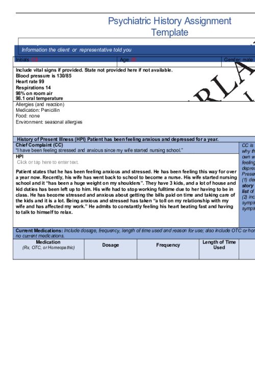 NR 548 Week 4 Psychiatric History Assignment Template (Initials; CS)