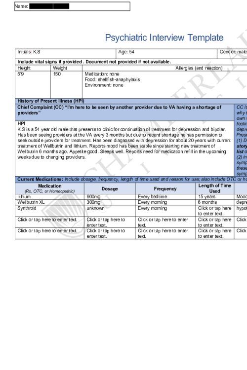 NR 548 Week 6 Psychiatric Interview Documentation Assignment...