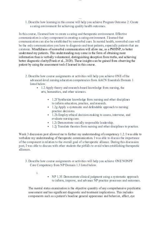 NR 548 Week 8 Assignment; Reflection on Learning....