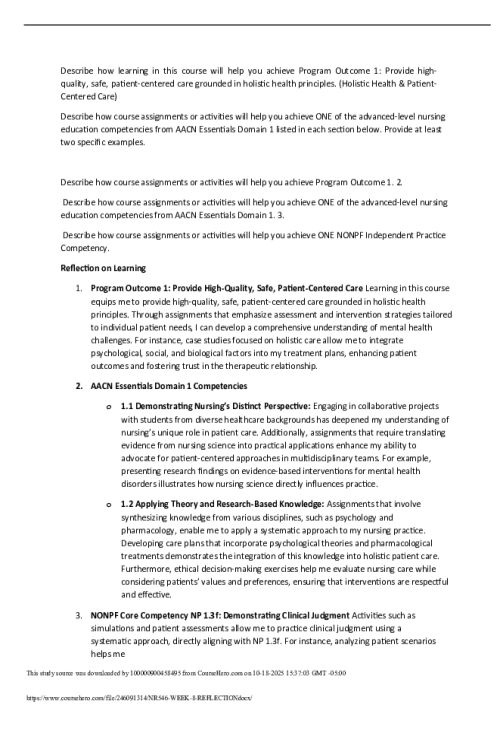 NR 548 Week 8 Reflection on Learning