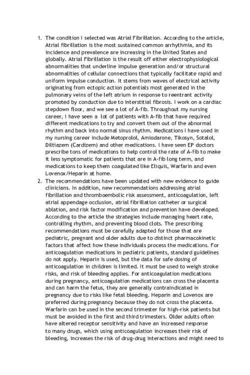 NR 565 Week 1 Collaboration Cafe; CPGs Related to Prescribing Medication - Atrial Fibrillation