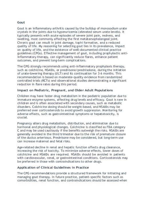 NR 565 Week 1 Collaboration Cafe; CPGs Related to Prescribing Medication - Gout