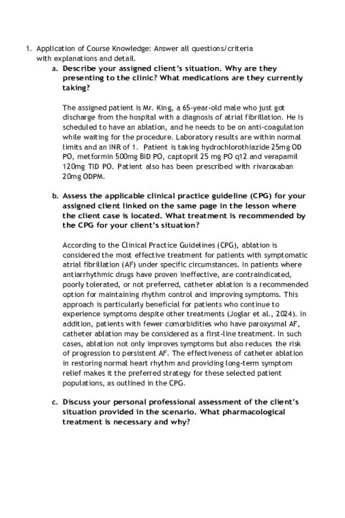 NR 565 Week 2 Discussion; CPGs for Hypertension in Cardiac Patients - Arthur King