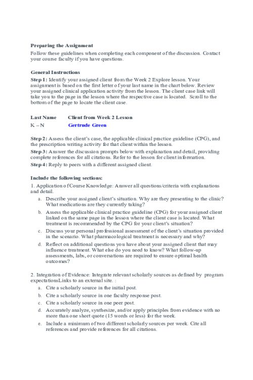 NR 565 Week 2 Discussion; CPGs for Hypertension in Cardiac Patients - Patient Name; Gertrude Green
