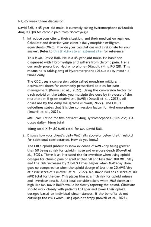 NR 565 Week 3 Cafe Collaboration; CPGs Related to Opioid Prescribing - David Ball