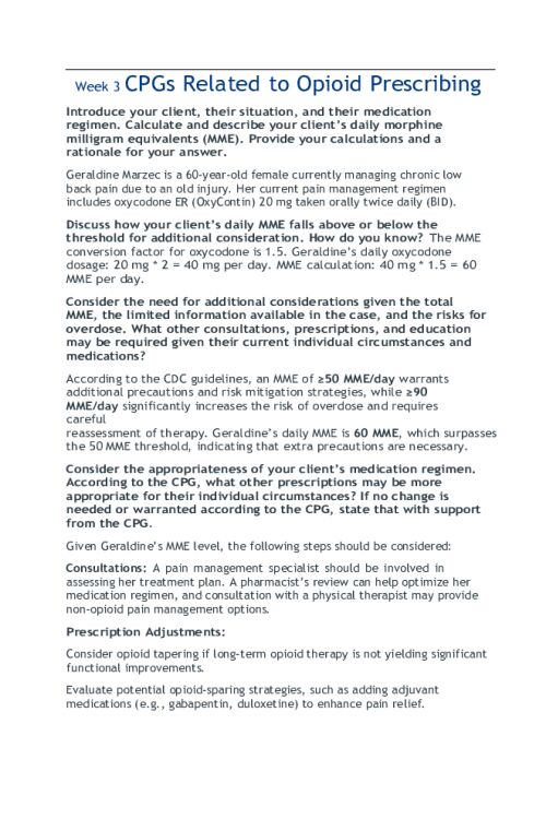 NR 565 Week 3 Cafe Collaboration; CPGs Related to Opioid Prescribing - Geraldine Marzec...
