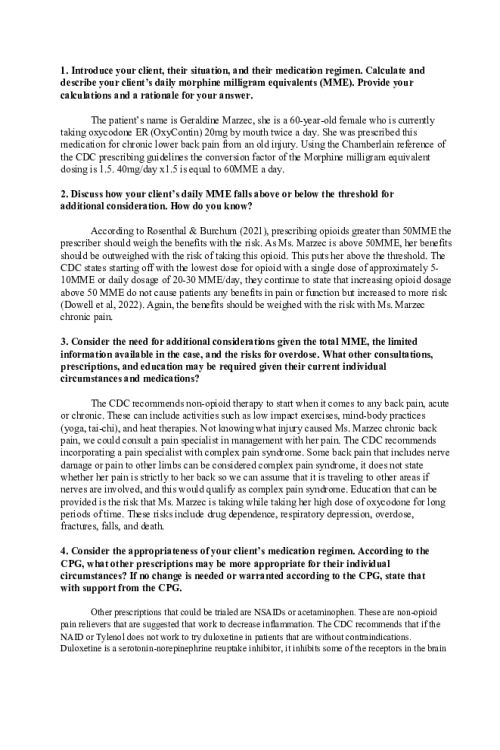 NR 565 Week 3 Cafe Collaboration; CPGs Related to Opioid Prescribing - Geraldine Marzec
